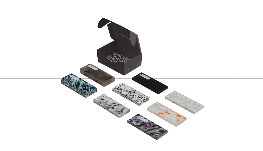 Slab sample design with the most commonly used textures and two different thicknesses